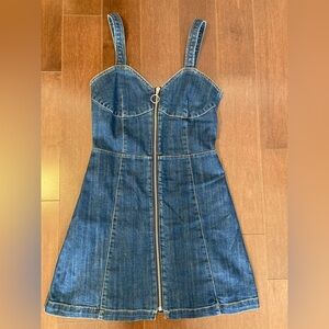 H&M denim dress with zipper detail and sweetheart neckline, size 8